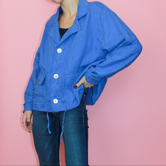VTG 90s NWT Chico's Mediterranean Blue 100% Linen 'Railroad' Jacket Size 3 - Picture 3 of 13